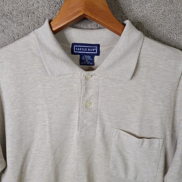 Savile Row Shirt Mens Medium Beige Polo Heathered Golf Rugby Cotton Blend Preppy - Picture 2 of 9